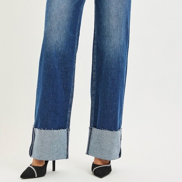 RISEN Mid Rise Wide Straight Jeans With Wide Cuff - Picture 2 of 7